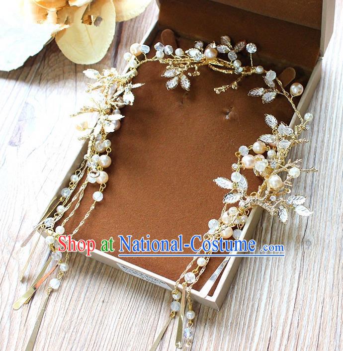 Top Grade Handmade Wedding Bride Hair Accessories Golden Headwear, Traditional Princess Baroque Pearl Hair Clasp Headpiece for Women