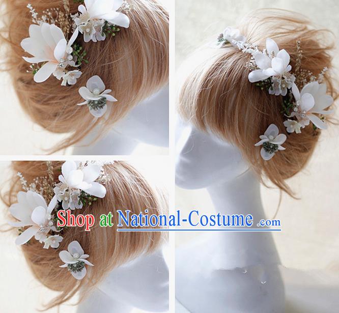 Top Grade Handmade Wedding Bride Hair Accessories White Flowers Hair Claws, Traditional Princess Baroque Hairpin Headpiece for Women