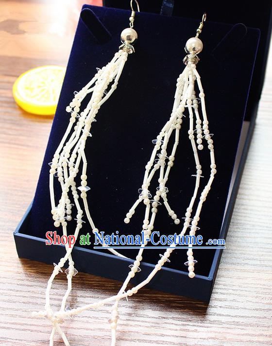 Top Grade Handmade China Wedding Bride Accessories Long Earrings, Traditional Princess Wedding Tassel Earbob Jewelry for Women