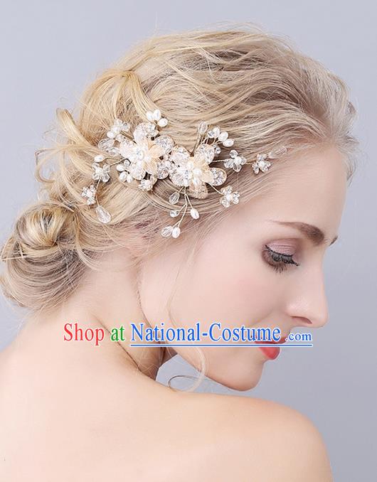 Top Grade Handmade Wedding Bride Hair Accessories Crystal Hair Clip, Traditional Princess Baroque Pearl Hair Combs Headpiece for Women