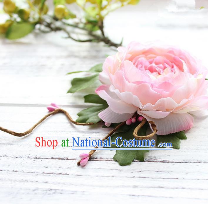 Top Grade Handmade Wedding Bride Hair Accessories Pink Flower Hair Clip, Traditional Princess Baroque Hairpin Headpiece for Women