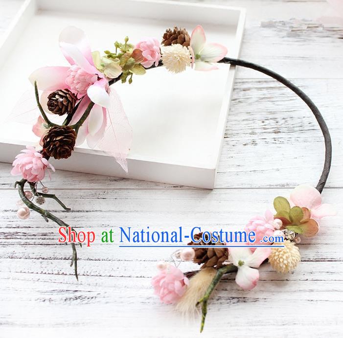 Top Grade Handmade Wedding Bride Hair Accessories Pink Flower Hair Clasp, Traditional Princess Baroque Headband Headpiece for Women