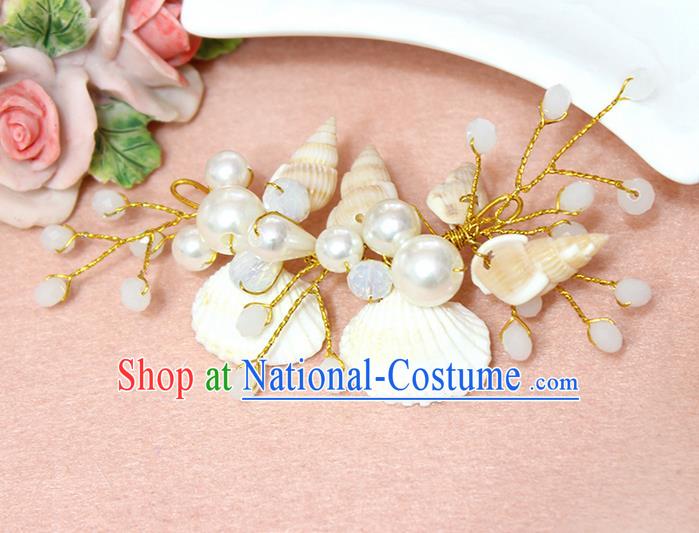 Top Grade Handmade Wedding Bride Hair Accessories Pearl Shell Hair Claws, Traditional Princess Baroque White Beads Hair Stick Headpiece for Women