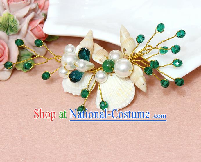 Top Grade Handmade Wedding Bride Hair Accessories Pearl Shell Hair Claws, Traditional Princess Baroque Green Beads Hair Stick Headpiece for Women