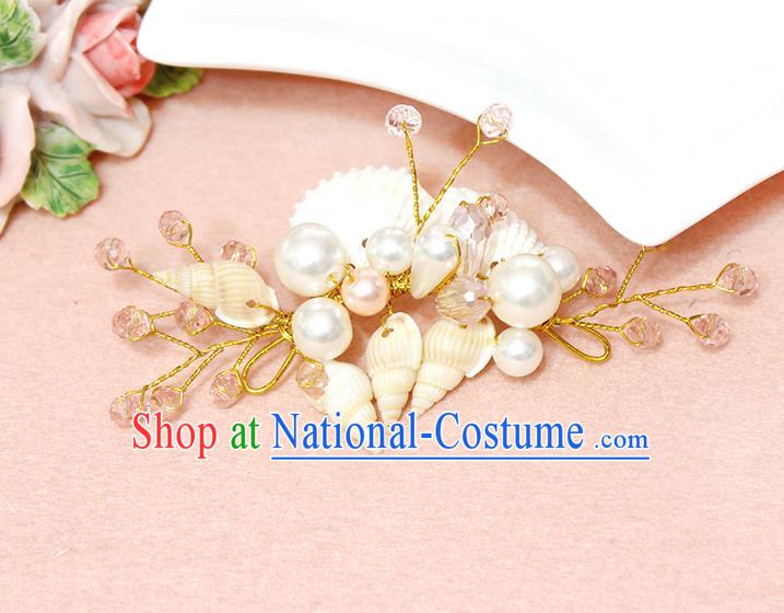 Top Grade Handmade Wedding Bride Hair Accessories Pearl Shell Hair Claws, Traditional Princess Baroque Pink Beads Hair Stick Headpiece for Women