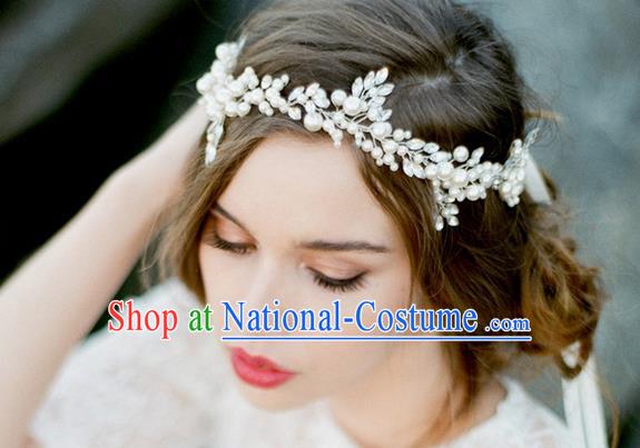 Top Grade Handmade Wedding Bride Hair Accessories Pearl Headband, Traditional Princess Baroque Hair Stick Headpiece Hair Clasp for Women