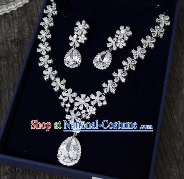 Top Grade Handmade China Wedding Bride Accessories Zircon Necklace and Earrings, Traditional Princess Wedding Crystal Earbob Jewelry for Women