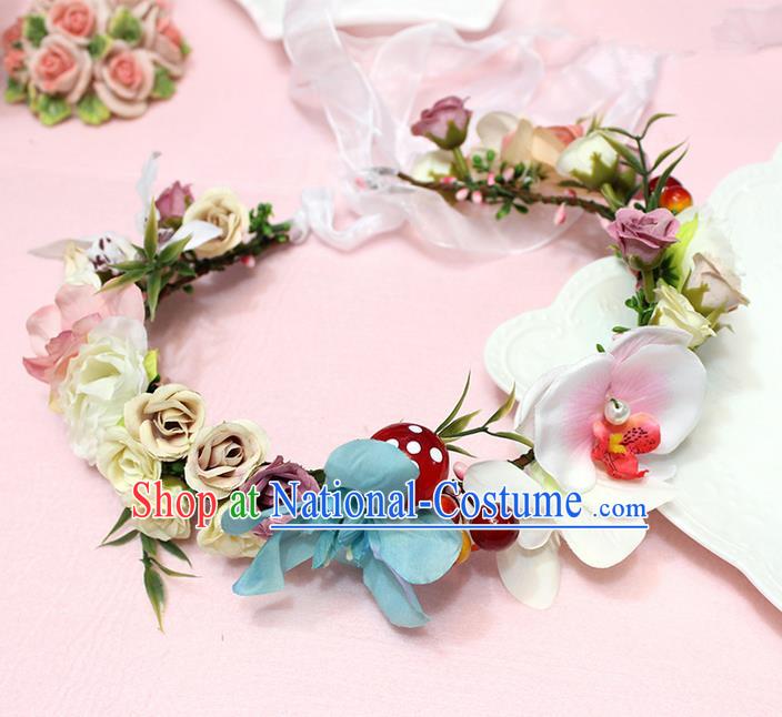 Top Grade Handmade Wedding Hair Accessories Bride Flowers Garland, Traditional Princess Baroque Hair Clips Headpiece for Women