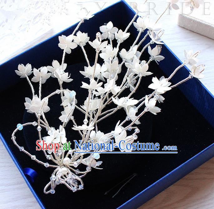 Top Grade Handmade Wedding Bride Hair Accessories White Flowers Headwear, Traditional Princess Baroque Hair Stick Headpiece for Women