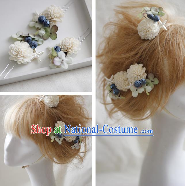 Top Grade Handmade Wedding Bride Hair Accessories White Flowers Headwear, Traditional Princess Baroque Hair Stick Headpiece Hairpins Complete Set for Women