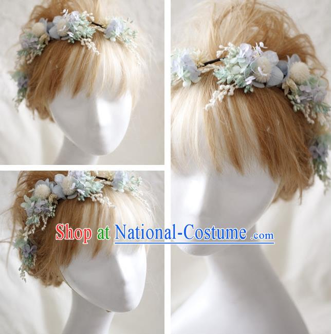 Top Grade Handmade Wedding Bride Hair Accessories Light Blue Flowers Headwear, Traditional Princess Baroque Hair Stick Headpiece Hairpins Complete Set for Women