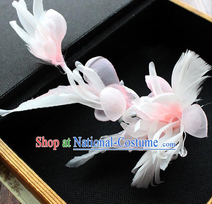 Top Grade Handmade Wedding Bride Hair Accessories Pink Flower Hairpin, Traditional Princess Baroque Hair Stick Headpiece Hairpins for Women