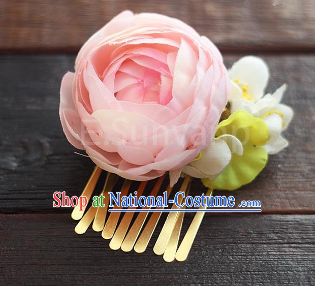 Top Grade Handmade Wedding Bride Hair Accessories Pink Rose Hair Claw, Traditional Princess Baroque Hair Stick Headpiece Hairpins for Women