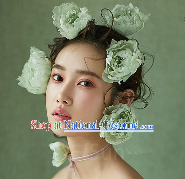 Top Grade Handmade Wedding Bride Hair Accessories Green Flowers Hair Stick, Traditional Princess Baroque Hair Claws Headpiece for Women