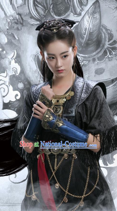 Traditional Ancient Chinese Chivalrous Women Costume and Handmade Headpiece Complete Set, Elegant Hanfu Clothing Chinese Swordswoman Armor Dress Clothing