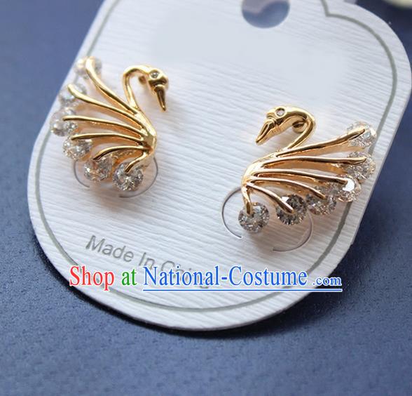 Top Grade Handmade China Wedding Bride Accessories Swan Earrings, Traditional Princess Wedding Crystal Earbob Jewelry for Women