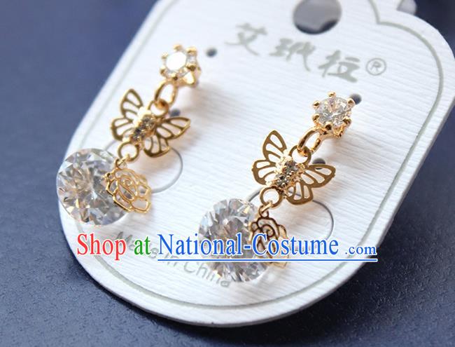 Top Grade Handmade China Wedding Bride Accessories Butterfly Earrings, Traditional Princess Wedding Crystal Earbob Jewelry for Women