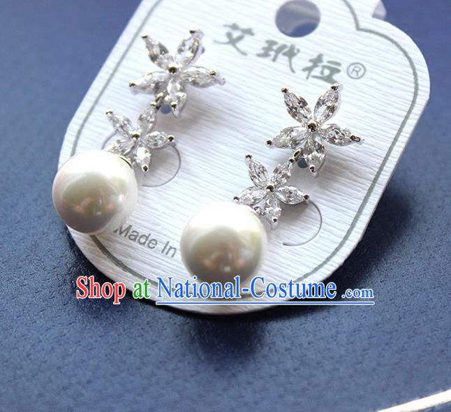 Top Grade Handmade China Wedding Bride Accessories Pearl Earrings, Traditional Princess Wedding Crystal Earbob Jewelry for Women