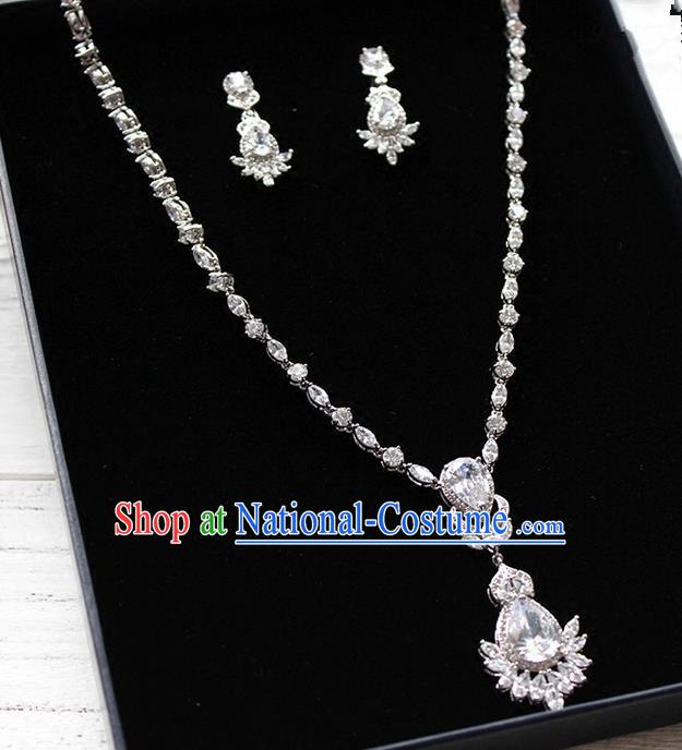 Top Grade Handmade China Wedding Bride Accessories Zircon Necklace and Earrings, Traditional Princess Wedding Crystal Necklace Earbob Jewelry for Women