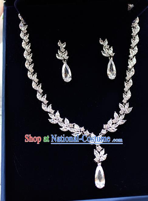 Top Grade Handmade China Wedding Bride Accessories Zircon Necklace and Earrings, Traditional Princess Wedding Crystal Necklace Eardrop Jewelry for Women