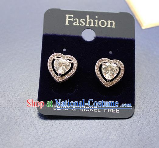 Top Grade Handmade China Wedding Bride Accessories Zircon Heart-shaped Earrings, Traditional Princess Wedding Crystal Eardrop Jewelry for Women