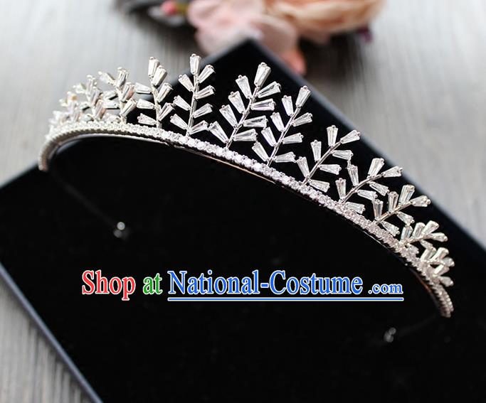 Top Grade Handmade Wedding Hair Accessories Bride Zircon Crown, Traditional Baroque Princess Crystal Leaves Royal Crown Wedding Headwear for Women