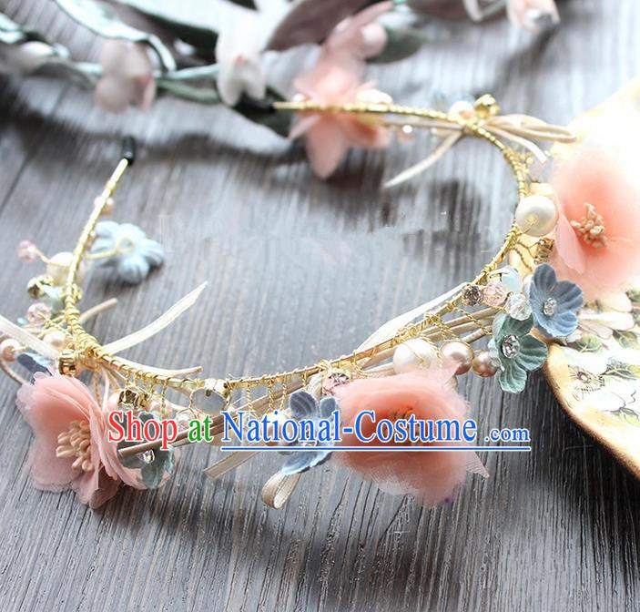 Top Grade Handmade Wedding Bride Hair Accessories Pink Flower Hair Clasp, Traditional Princess Baroque Headband Headpiece for Women