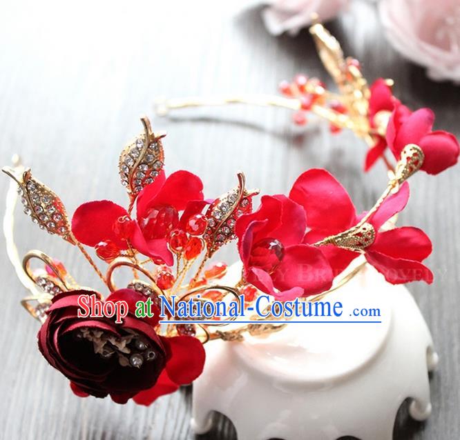 Top Grade Handmade Wedding Bride Hair Accessories Red Hair Clasp, Traditional Princess Baroque Headband Headpiece for Women