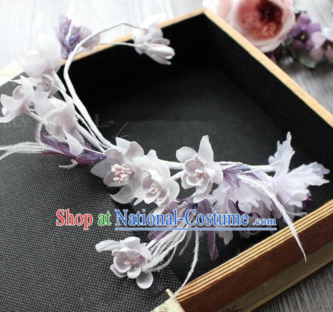 Top Grade Handmade Wedding Bride Hair Accessories Purple Flower Garland Hair Clasp, Traditional Princess Baroque Headband Headpiece for Women