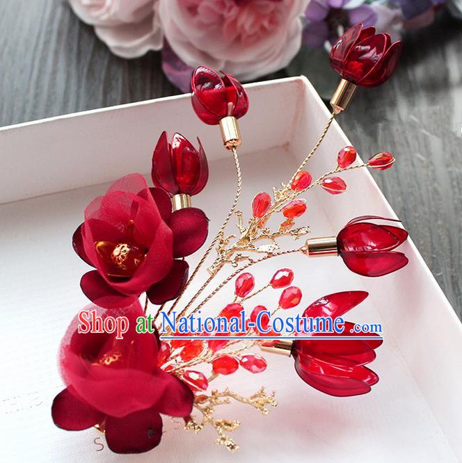 Top Grade Handmade Wedding Bride Hair Accessories Red Crystal Hair Stick, Traditional Princess Baroque Hair Claw Headpiece for Women