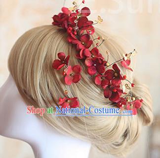 Top Grade Handmade Wedding Bride Hair Accessories Red Hair Stick, Traditional Princess Baroque Hair Clasp Headpiece for Women