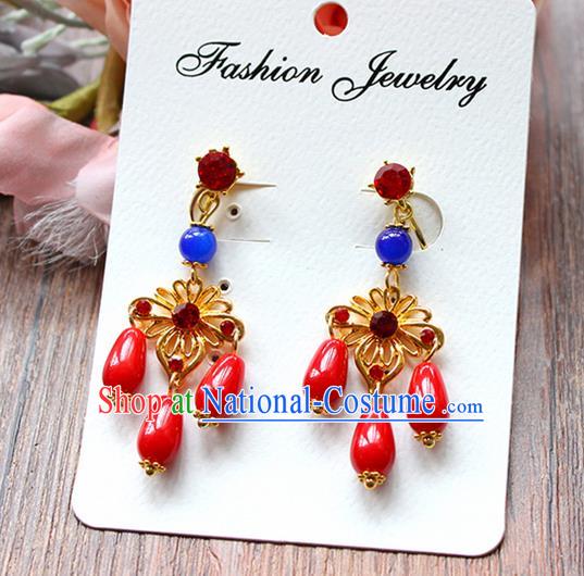 Top Grade Handmade China Wedding Bride Accessories Red Bead Earrings, Traditional Princess Wedding Xiuhe Suit Tassel Eardrop Jewelry for Women