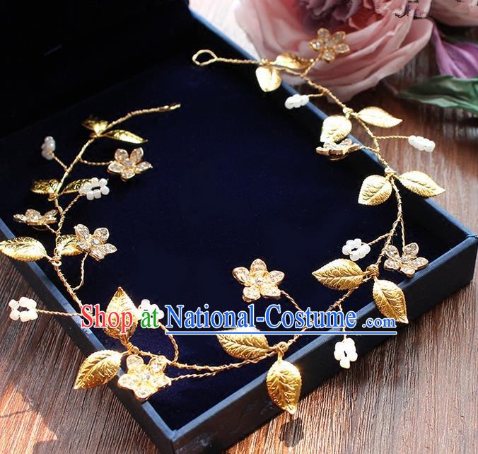 Top Grade Handmade Wedding Bride Hair Accessories Golden Headband, Traditional Princess Baroque Hair Clasp Headpiece for Women