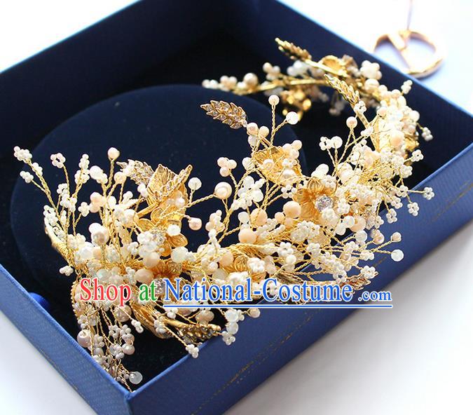 Top Grade Handmade Wedding Bride Hair Accessories Beads Hair Clasp, Traditional Princess Baroque Golden Hair Stick Headpiece for Women