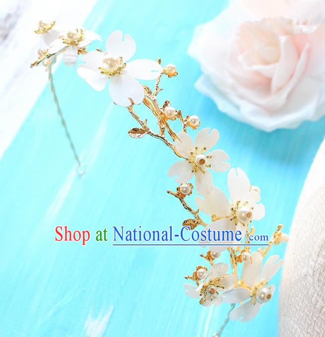 Top Grade Handmade Wedding Bride Hair Accessories Pearl Flowers Headband Hair Clasp, Traditional Princess Baroque Hair Stick Headpiece for Women