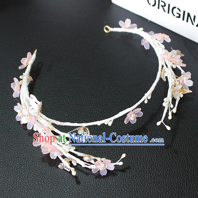 Top Grade Handmade Wedding Bride Hair Accessories Pink Crystal Flowers Headband Hair Clasp, Traditional Princess Baroque Hair Stick Headpiece for Women