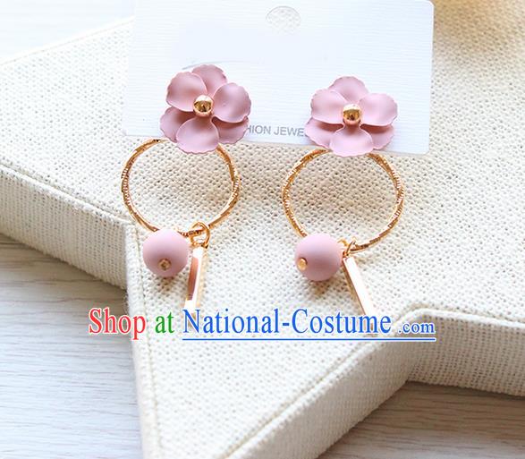 Top Grade Handmade China Wedding Bride Accessories Pearl Earrings, Traditional Princess Wedding Pink Flower Eardrop Jewelry for Women