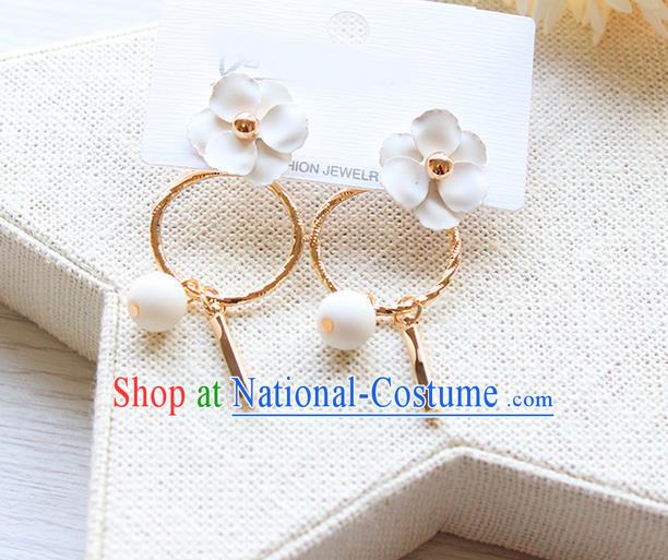 Top Grade Handmade China Wedding Bride Accessories Pearl Earrings, Traditional Princess Wedding White Flower Eardrop Jewelry for Women