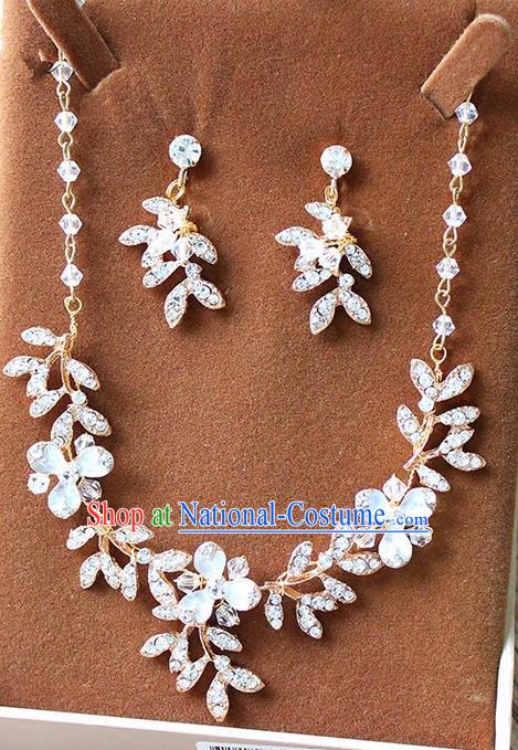 Top Grade Handmade China Wedding Bride Accessories Necklace and Earrings, Traditional Princess Crystal Wedding Eardrop Jewelry for Women