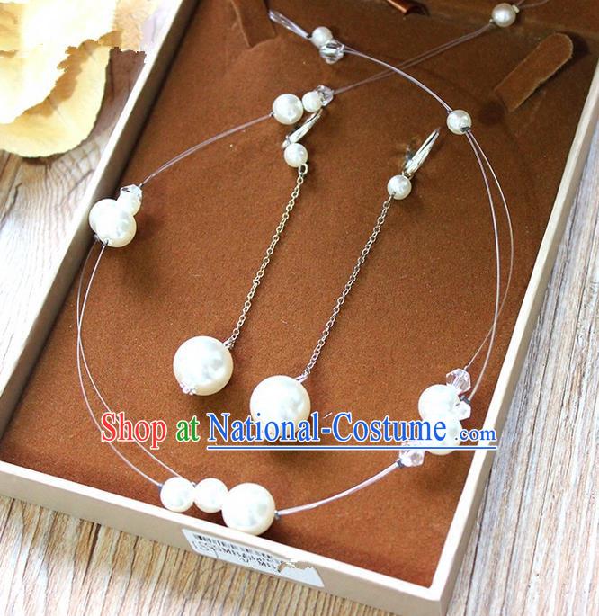 Top Grade Handmade China Wedding Bride Accessories Pearl Necklace and Earrings, Traditional Princess Wedding Eardrop Jewelry for Women