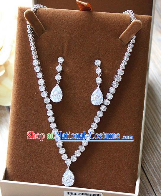 Top Grade Handmade China Wedding Bride Accessories Zircon Necklace and Earrings, Traditional Princess Round Crystal Wedding Eardrop Jewelry for Women