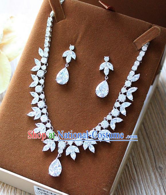 Top Grade Handmade China Wedding Bride Accessories Zircon Necklace and Earrings, Traditional Princess Crystal Wedding Eardrop Jewelry for Women