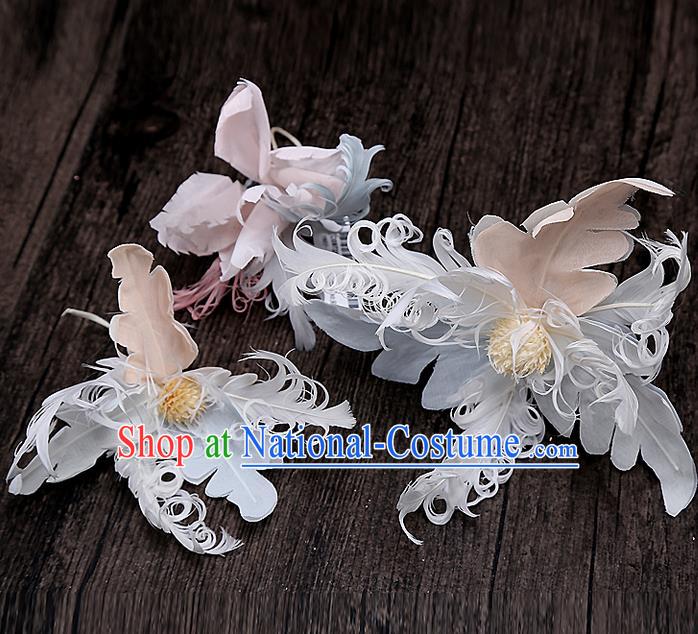 Top Grade Handmade Wedding Bride Hair Accessories Feather Hairpin Hair Claw, Traditional Baroque Princess Hair Stick Headpiece for Women