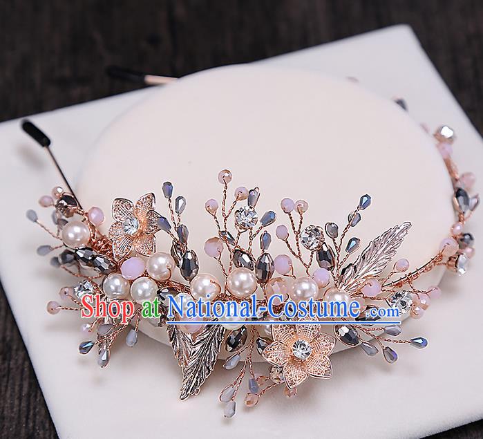 Top Grade Handmade Wedding Bride Hair Accessories Pink Beads Hair Clip Hairpins, Traditional Baroque Princess Hair Clasp Pearl Headband Headpiece for Women