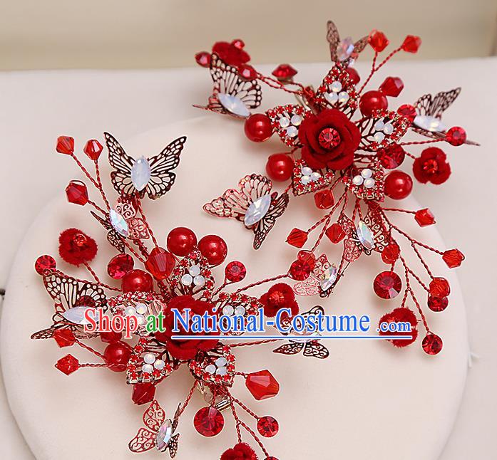 Top Grade Handmade Wedding Bride Hair Accessories Red Hair Claw, Traditional Princess Baroque Hair Stick Headpiece for Women