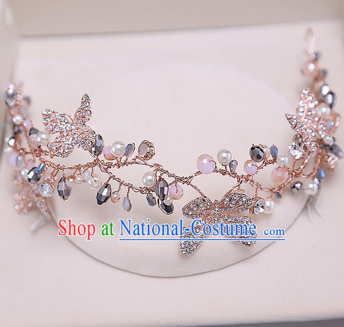 Top Grade Handmade Wedding Bride Hair Accessories Crystal Butterfly Hair Clasp, Traditional Princess Baroque Hair Clip Headband Headpiece for Women