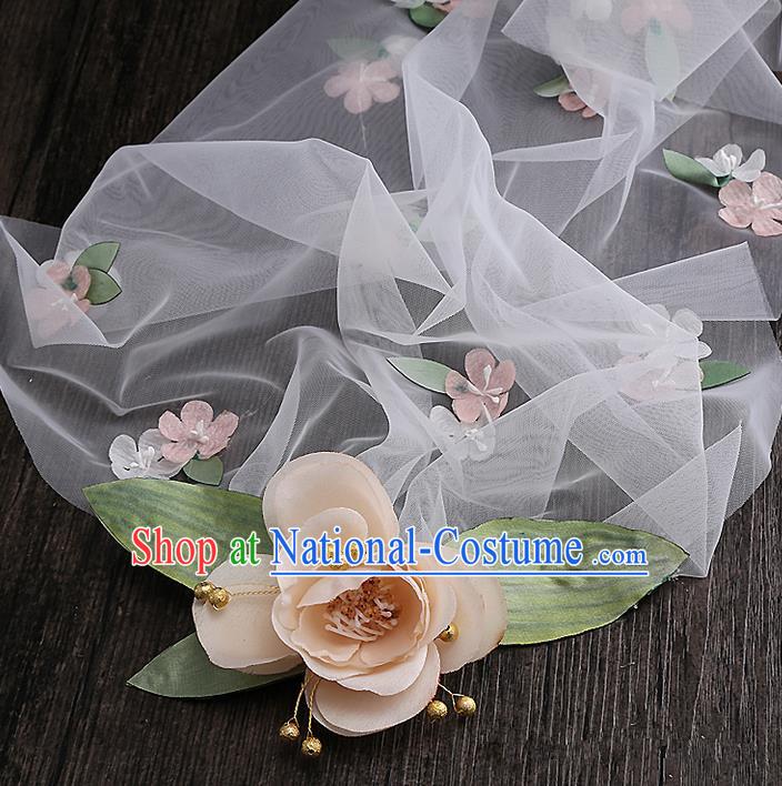 Top Grade Handmade Wedding Bride Hair Accessories Flower Veil Hair Clasp, Traditional Baroque Princess Headband Hair Stick Headpiece for Women