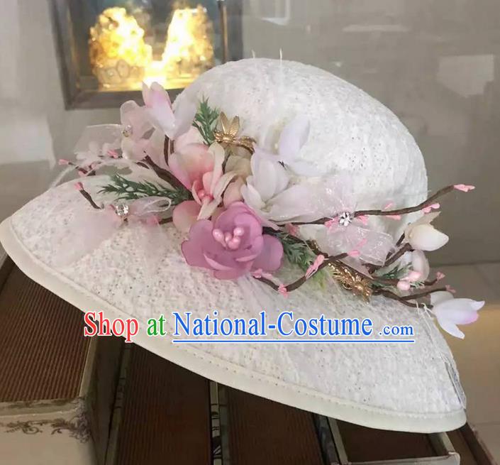 Top Grade Handmade Wedding Hair Accessories Bride Flower Hat, Traditional Baroque Princess Top Hat Headpiece for Women