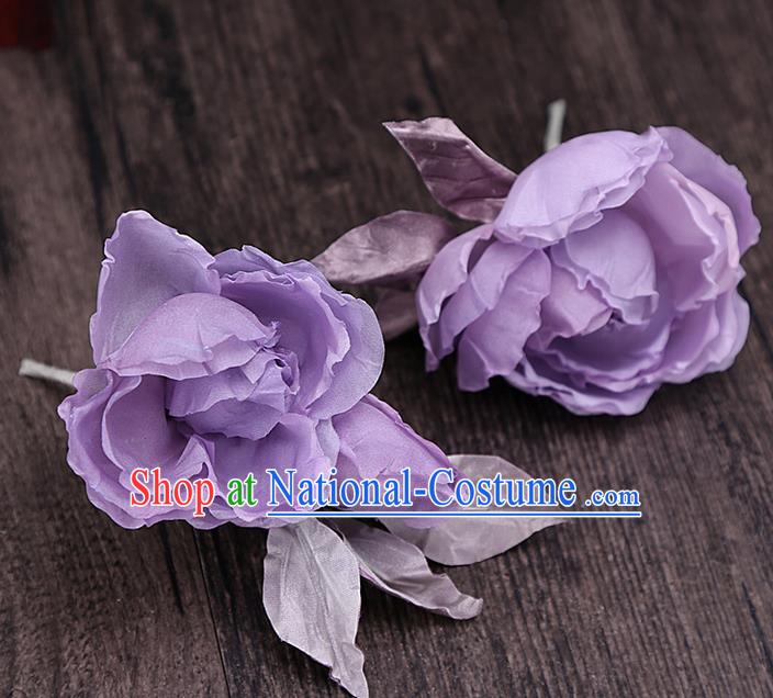 Top Grade Handmade Wedding Hair Accessories Bride Purple Flower Hairpin, Traditional Baroque Princess Hair Stick Headpiece for Women