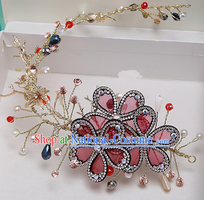 Top Grade Handmade Wedding Hair Accessories Bride Red Hair Clasp, Traditional Baroque Princess Hair Stick Headpiece for Women